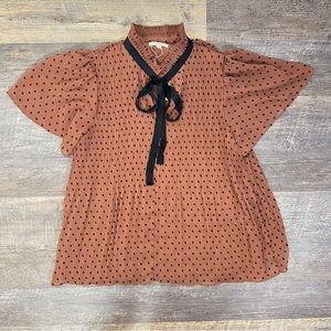 NWT Max Studio brown and black polkadot chiffon blouse top shirt sz small S B48